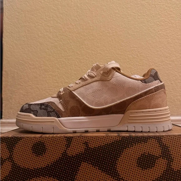 Coach Soho Signature Sneakers in Cream and Brown - Picture 2 of 3